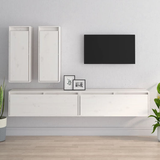 TV Cabinet | Set of 4 | White | Solid Pine Wood | Standard
