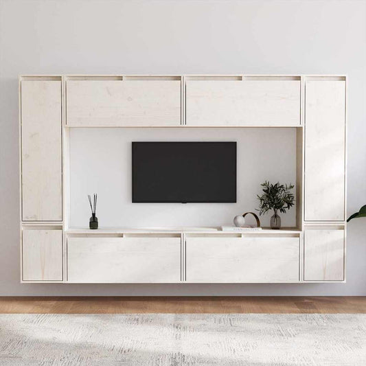 Tv Cabinet |  Set of 8 | White | Solid pinewood |  Wall mounting