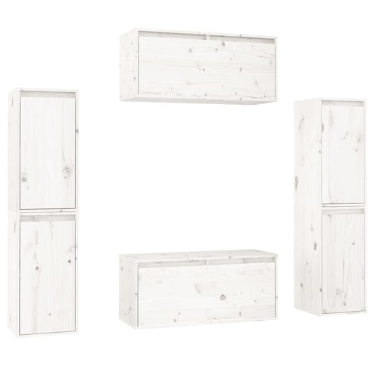 TV Cabinet | Set of 6 | White | Solid pinewood | TV Cabinet | Rectangular