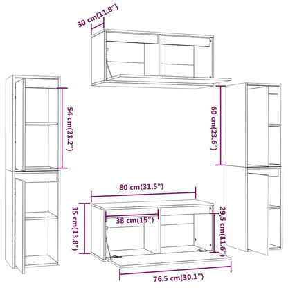 TV Cabinets 6 pcs White Solid Wood Pine