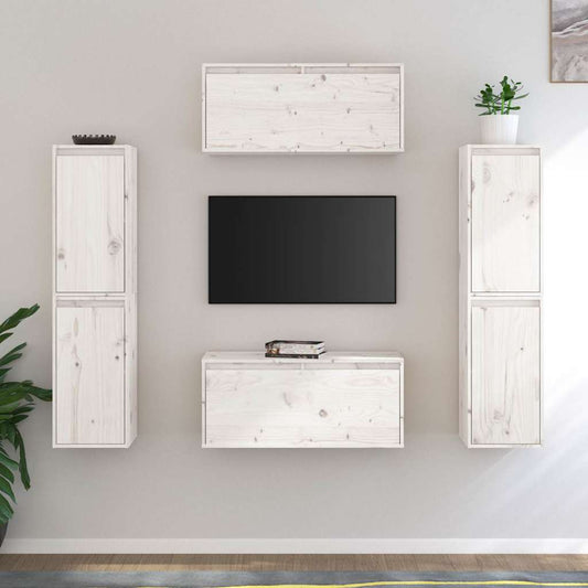 TV Cabinet | Set of 6 | White | Solid pinewood | TV Cabinet | Rectangular