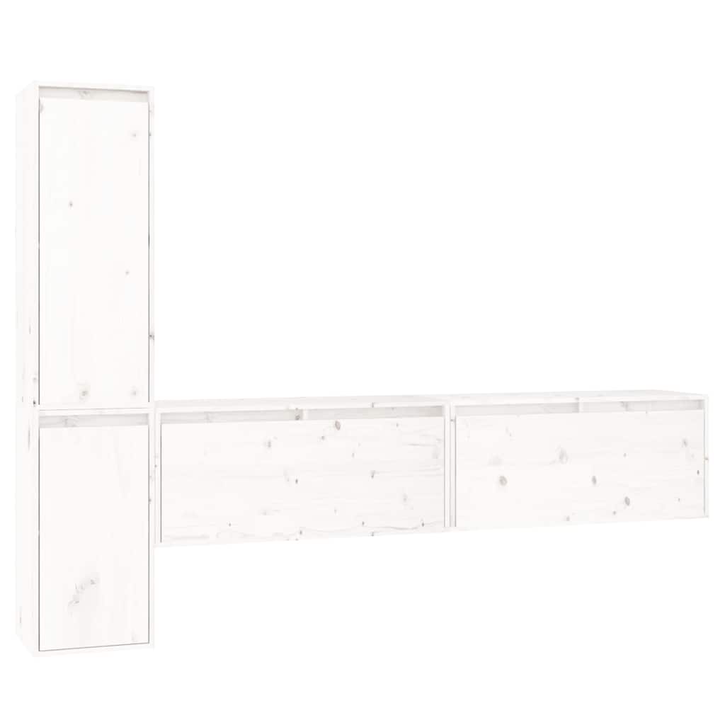 TV Cabinets 4 pcs White Solid Wood Pine