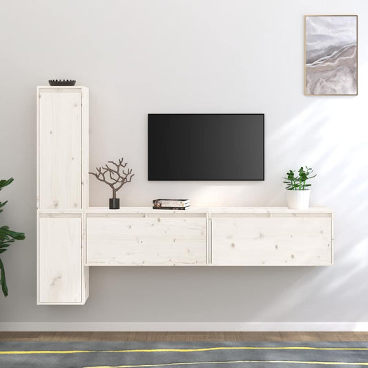TV Cabinet | Set of 4 | White | Solid Pinewood | Various Sizes