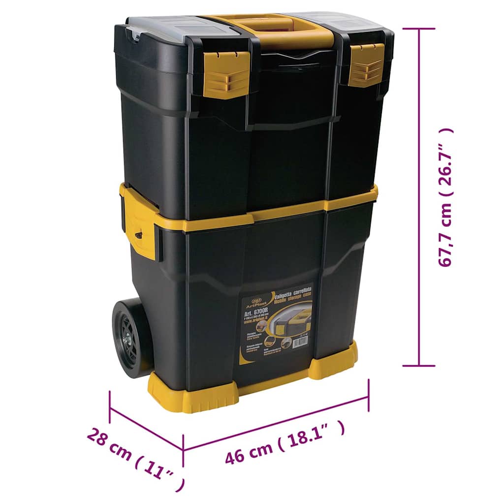 151840 vidaXL Rolling Tool Box 460x280x677 mm PP
