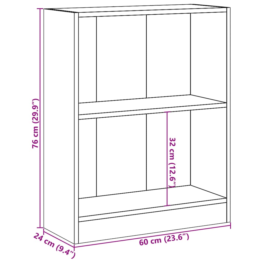 Bookcase Grey Sonoma 60x24x76 cm Engineered Wood