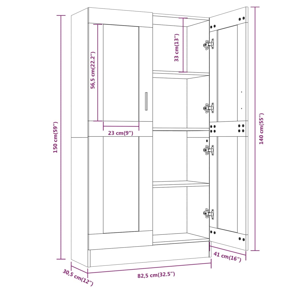 Vitrine Cabinet Grey Sonoma 82,5x30,5x150 cm Engineered Wood