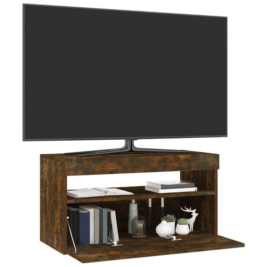 TV Cabinet with LED Lights Smoked Oak 75x35x40 cm