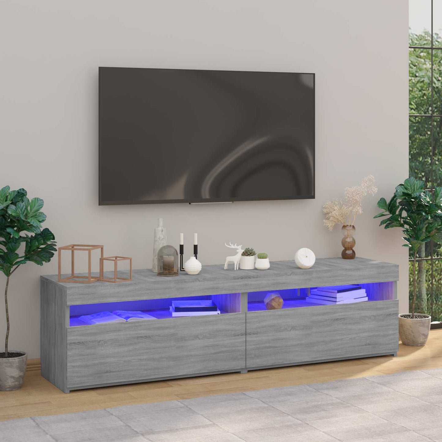 815126 vidaXL TV Cabinet with LED Lights 2 pcs Grey Sonoma 75x35x40 cm