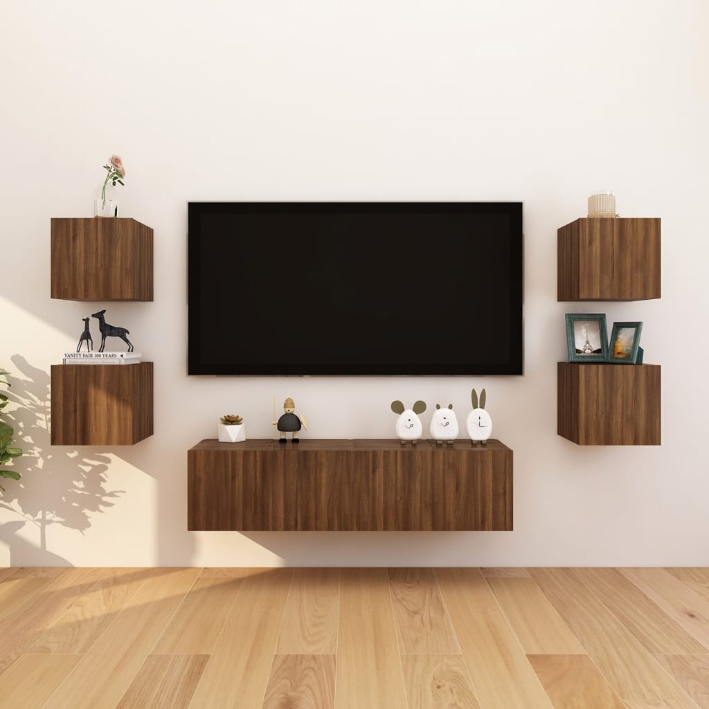 Wall Mounted TV Cabinet 4 pcs Brown Oak 30.5x30x30 cm