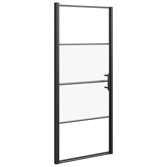 Shower Door 91x195 cm Half Frosted Tempered Glass Black