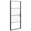 Shower Door 91x195 cm Half Frosted Tempered Glass Black