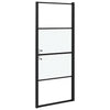 Shower Door 91x195 cm Half Frosted Tempered Glass Black