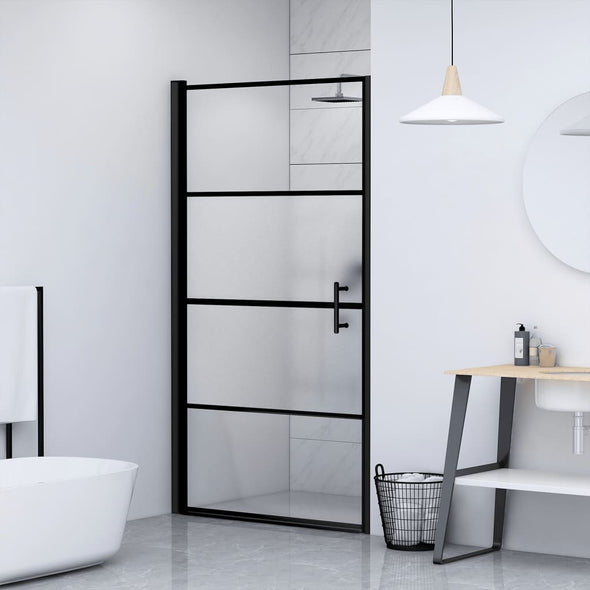 Shower Door 91x195 cm Half Frosted Tempered Glass Black