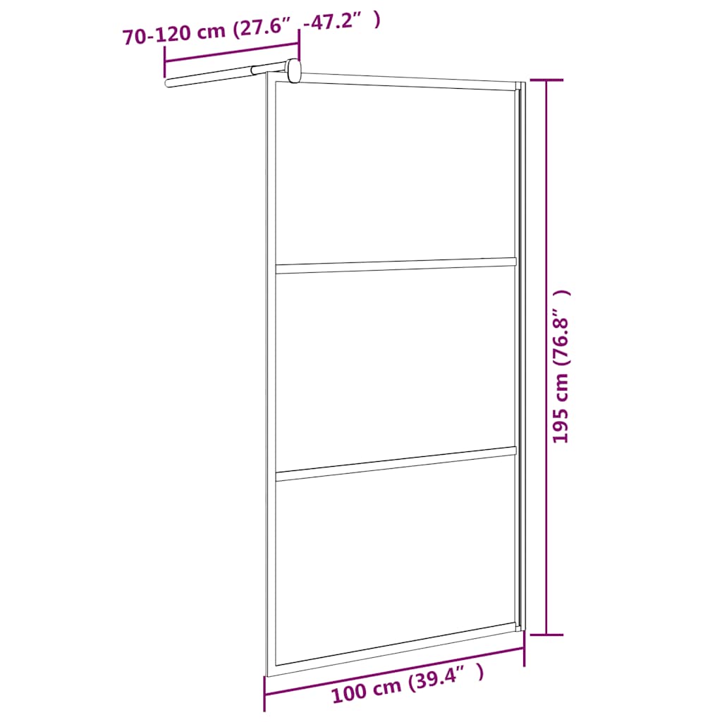 Walk-in Shower Wall 100x195 cm Frosted ESG Glass Black