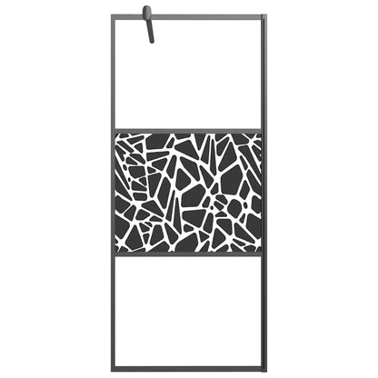 Walk-in Shower Wall 80x195cm ESG Glass with Stone Design Black