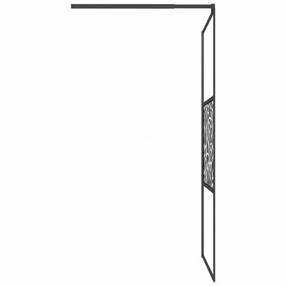 Walk-in Shower Wall 100x195cm ESG Glass with Stone Design Black