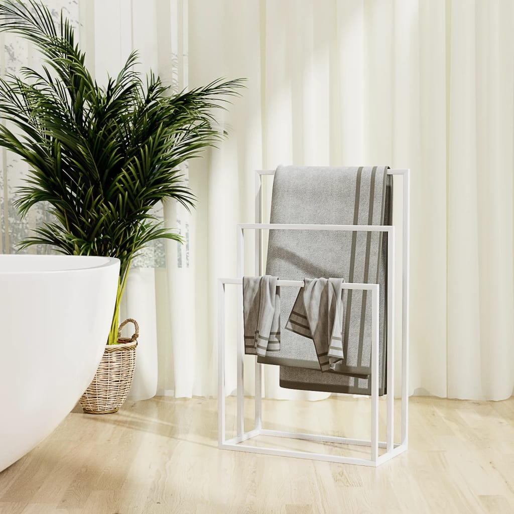Towel Rack White Iron Medium Towel Rack Rectangular Modern