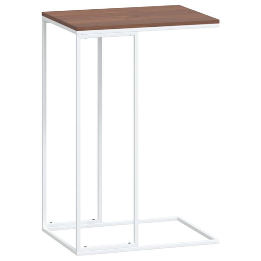 Side Table | White and Brown | Engineered Wood, Iron | Decorative Inlays