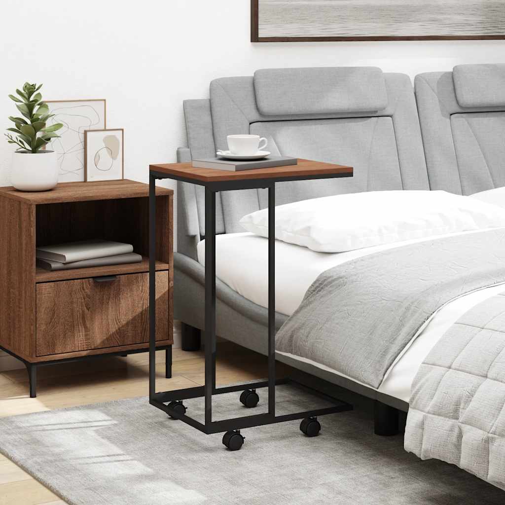 Side Table with Wheels Black 40x30x63.5 cm Engineered Wood