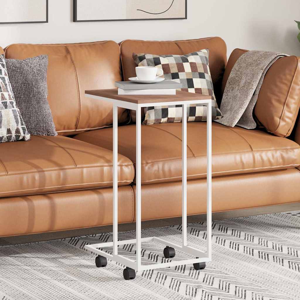 Side Table with Wheels White 40x30x63.5 cm Engineered Wood