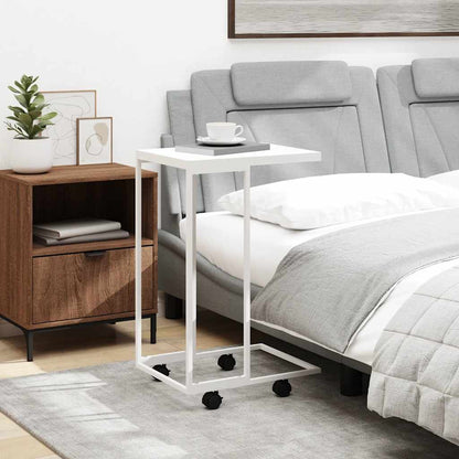 Side Table with Wheels White 40x30x63.5 cm Engineered Wood