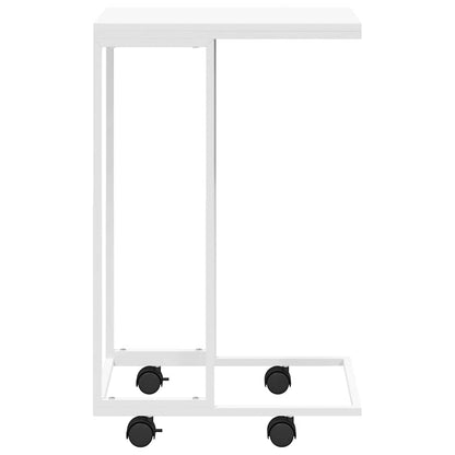 Side Table with Wheels White 40x30x63.5 cm Engineered Wood