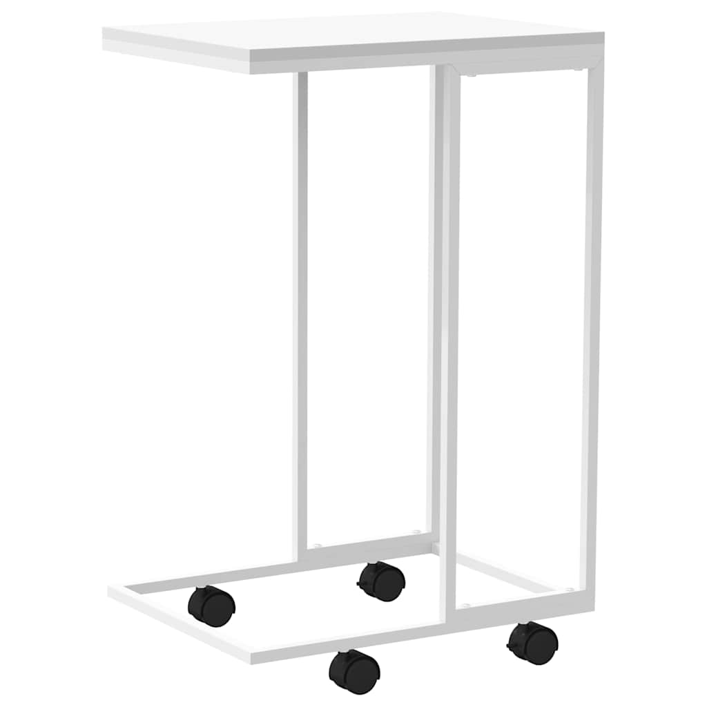 Side Table with Wheels White 40x30x63.5 cm Engineered Wood