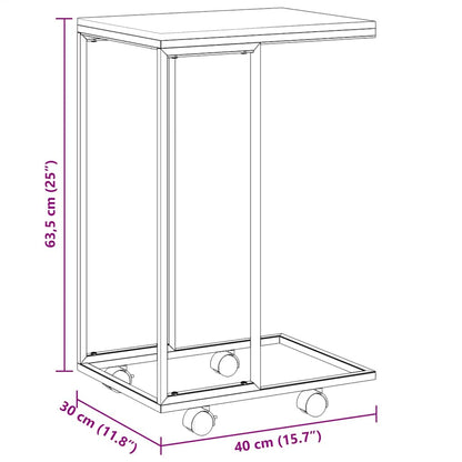 Side Table with Wheels White 40x30x63.5 cm Engineered Wood