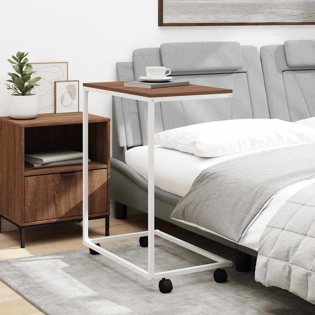 Side Table with Wheels White 55x35x70 cm Engineered Wood