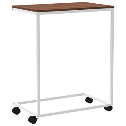 Side Table with Wheels White 55x35x70 cm Engineered Wood