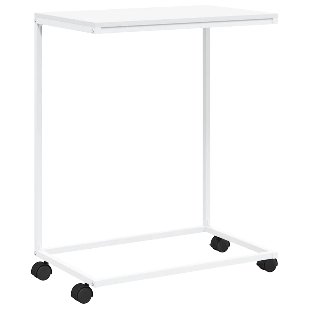 Side Table with Wheels White 55x35x70 cm Engineered Wood