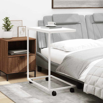 Side Table with Wheels White 55x35x70 cm Engineered Wood