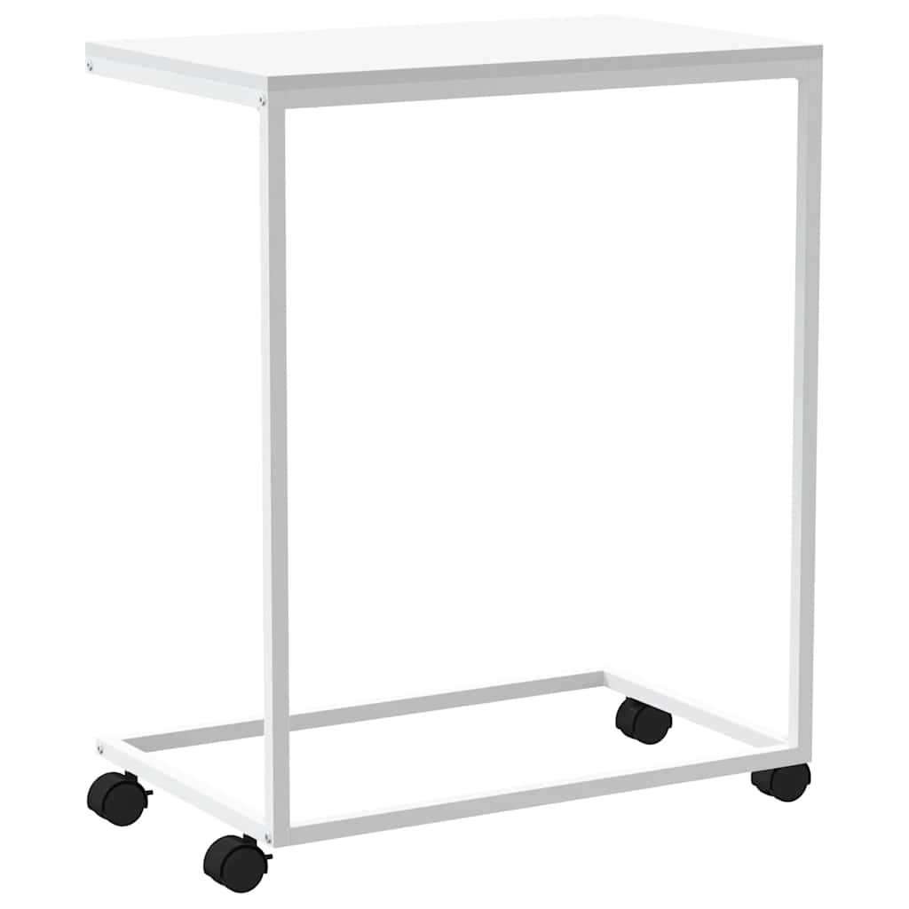 Side Table with Wheels White 55x35x70 cm Engineered Wood