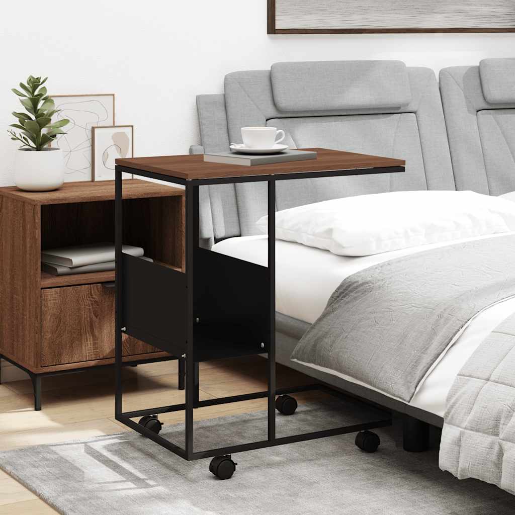 Side Table with Wheels Black 55x36x63.5 cm Engineered Wood