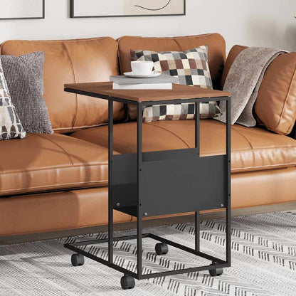 Side Table with Wheels Black 55x36x63.5 cm Engineered Wood