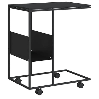 Side Table with Wheels Black 55x36x63.5 cm Engineered Wood