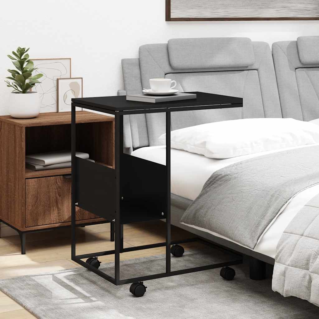 Side Table with Wheels Black 55x36x63.5 cm Engineered Wood