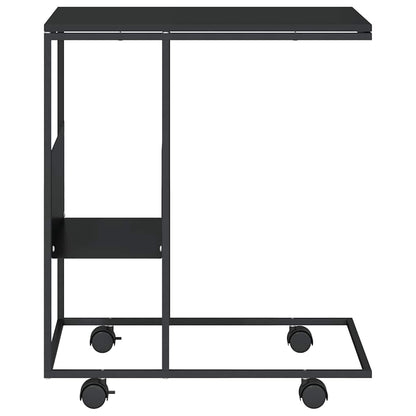 Side Table with Wheels Black 55x36x63.5 cm Engineered Wood