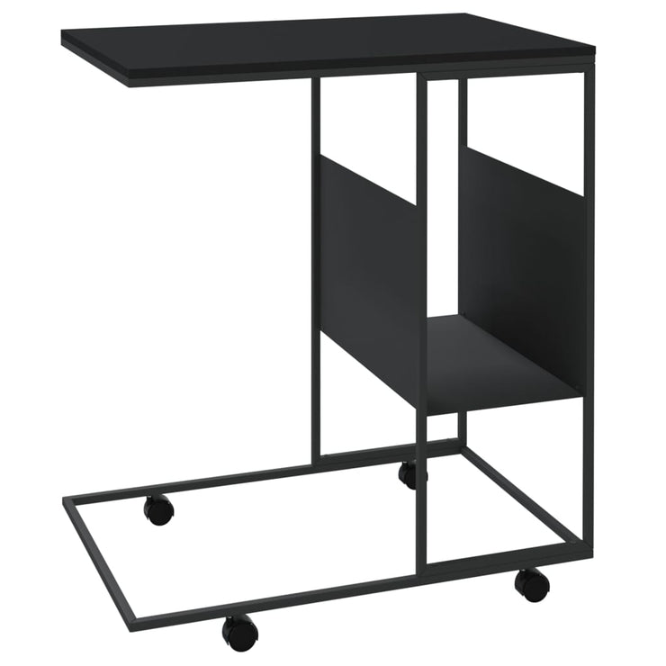Side Table with Wheels Black 55x36x63.5 cm Engineered Wood