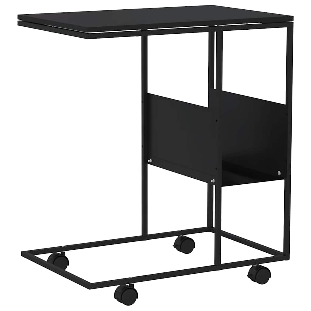 Side Table with Wheels Black 55x36x63.5 cm Engineered Wood