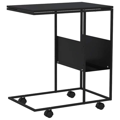 Side Table with Wheels Black 55x36x63.5 cm Engineered Wood