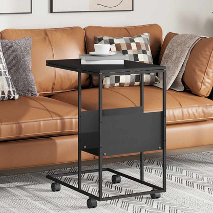 Side Table with Wheels Black 55x36x63.5 cm Engineered Wood