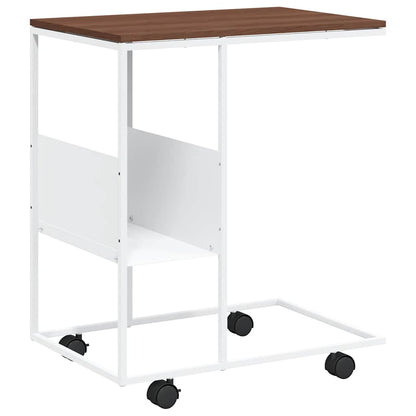 Side Table with Wheels White 55x36x63.5 cm Engineered Wood