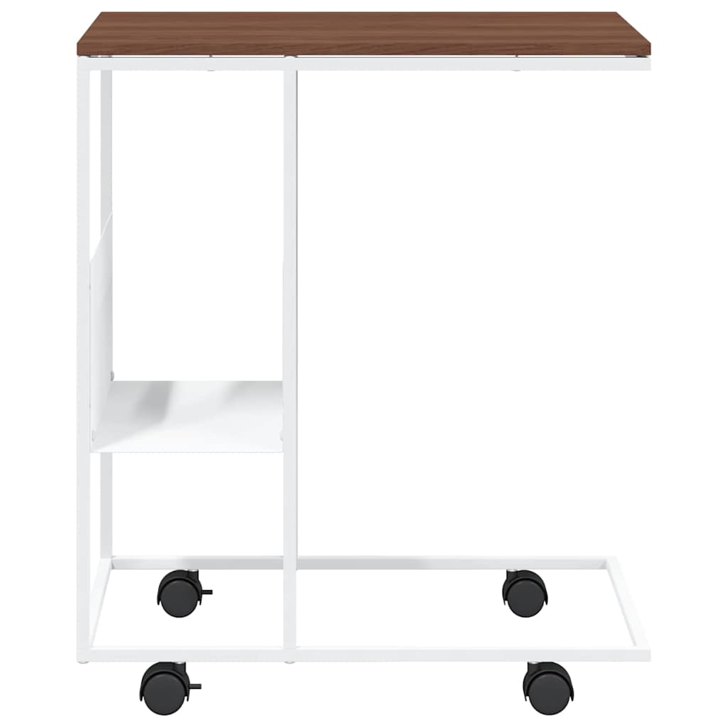 Side Table with Wheels White 55x36x63.5 cm Engineered Wood
