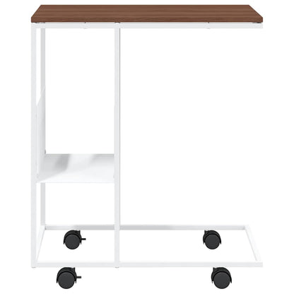 Side Table with Wheels White 55x36x63.5 cm Engineered Wood