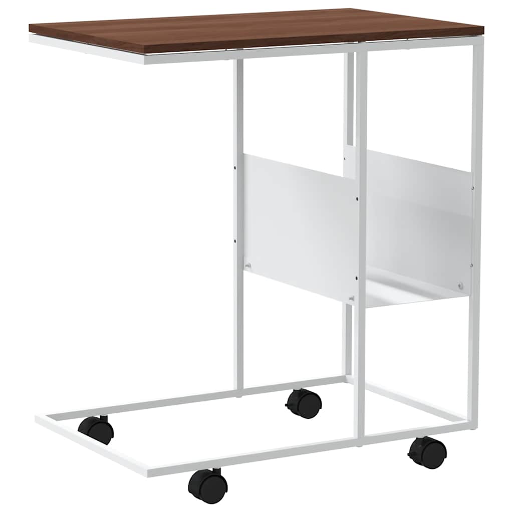 Side Table with Wheels White 55x36x63.5 cm Engineered Wood