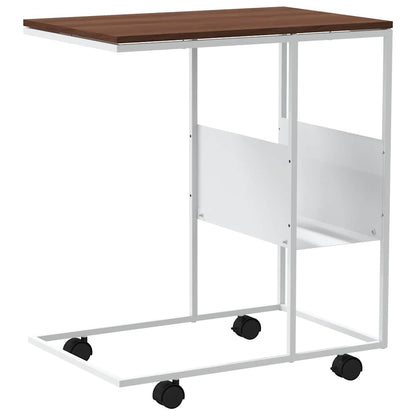 Side Table with Wheels White 55x36x63.5 cm Engineered Wood