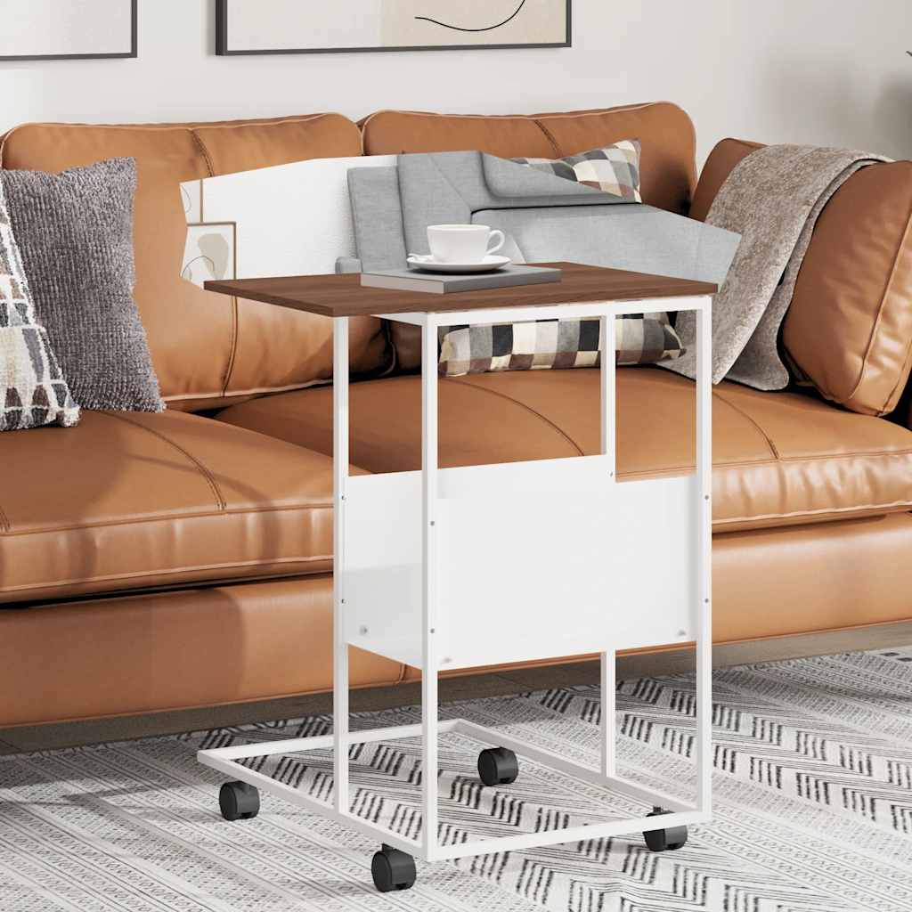 Side Table with Wheels White 55x36x63.5 cm Engineered Wood