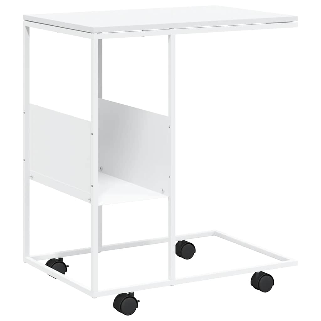 Side Table with Wheels White 55x36x63.5 cm Engineered Wood