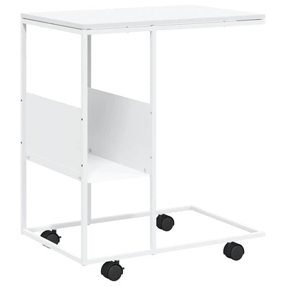 Side Table with Wheels White 55x36x63.5 cm Engineered Wood